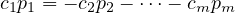 c1p1 = - c2p2 - ⋅⋅⋅- cmpm
